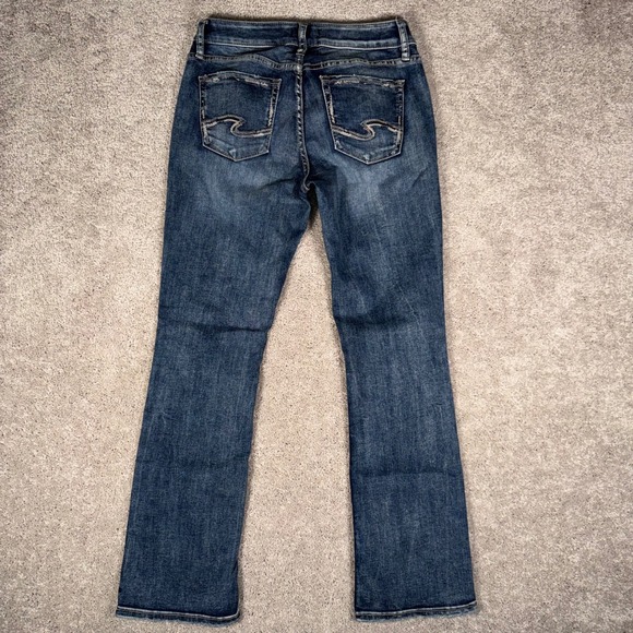 Silver Jeans Women's 26x31 Elyse Slim Bootcut Dark Wash Distressed Denim - Picture 10 of 12